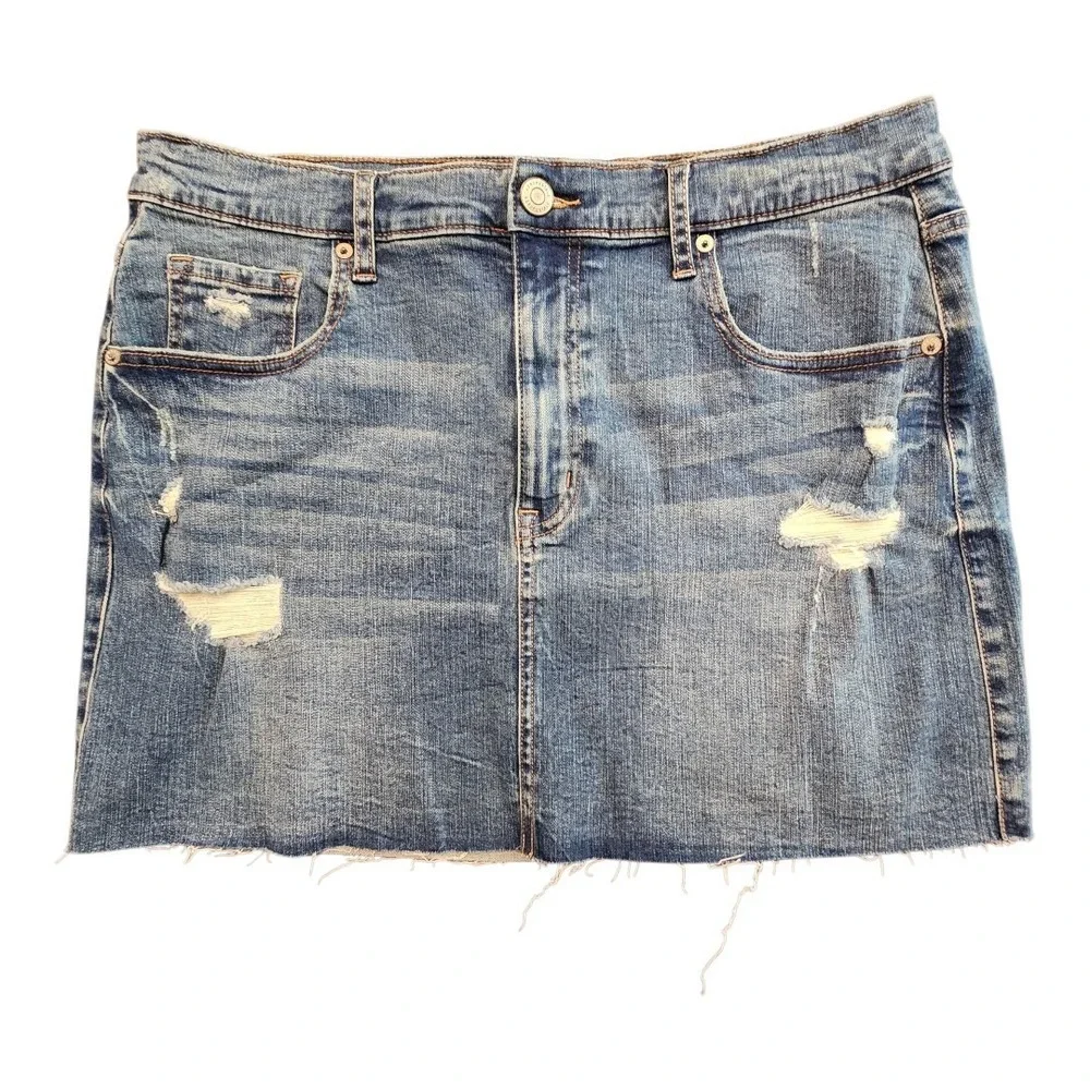 Aeropostale Aero Women High Rise Mini Skirt Size 16 Denim Jean Cut Off Skirt EUC
